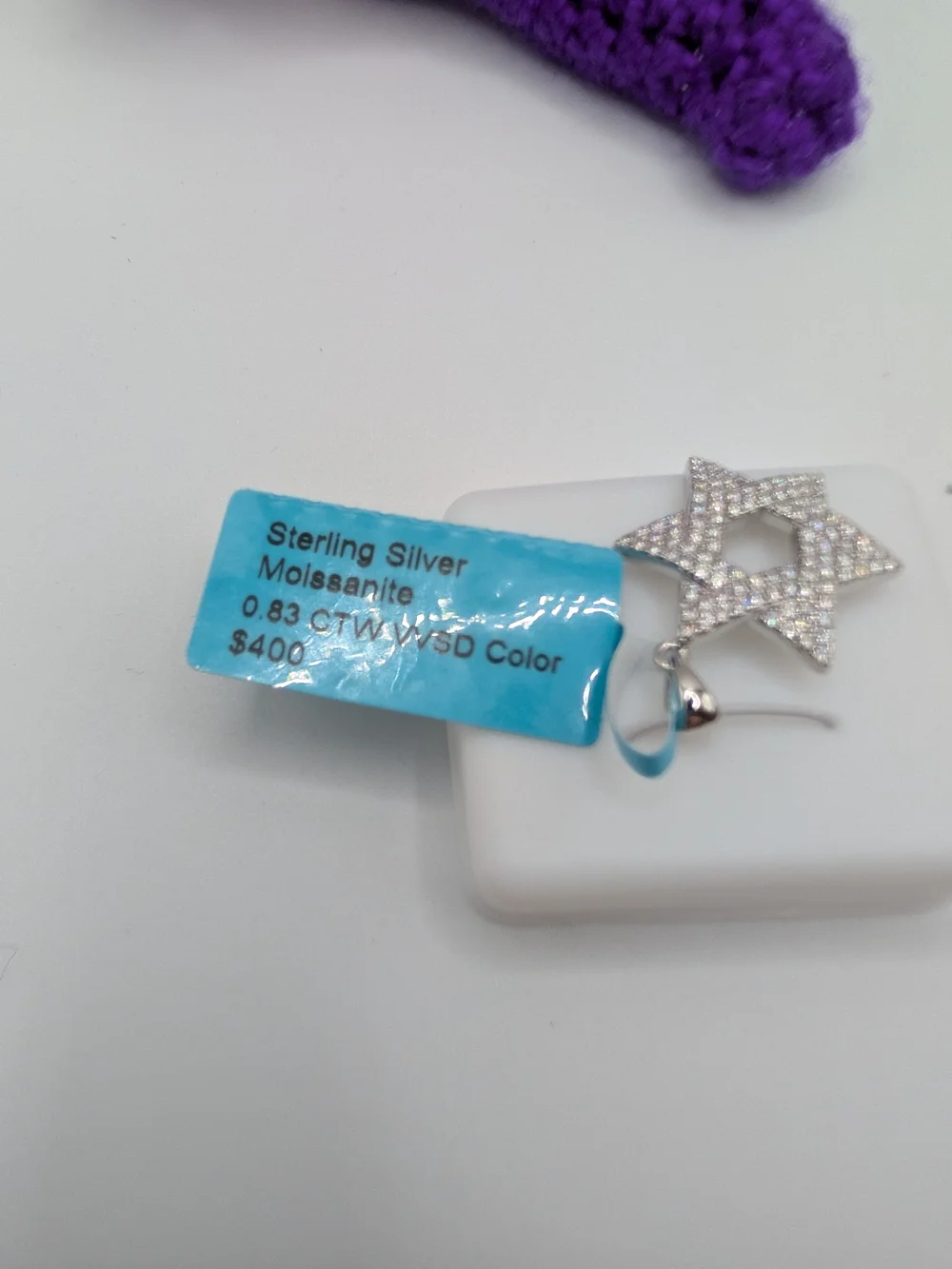 NWT 925 Sterling Silver Moissanite Star of David Pendant 0.83 CTW VVS D Color